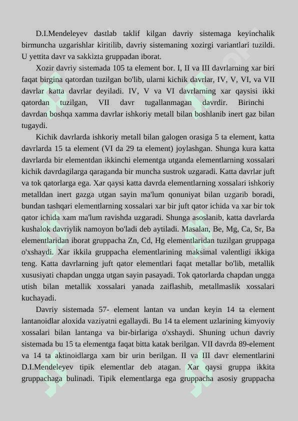 MENDELEYEVNING ELEMENTLAR DAVRIY QONUNI VA KIMYOVIY ELEMENTLAR DAVRIY SISTEMASI 4