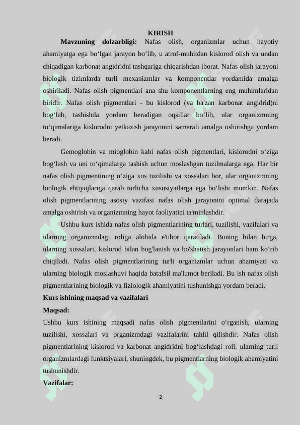 Nafas olish pigmentlari va ularni hossalar 2