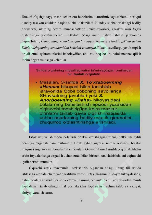 BOSHLANG'ICH SINF O'QUVCHILARINI IFODALI O'QISHGA O'RGATISH	METODIKASI 7