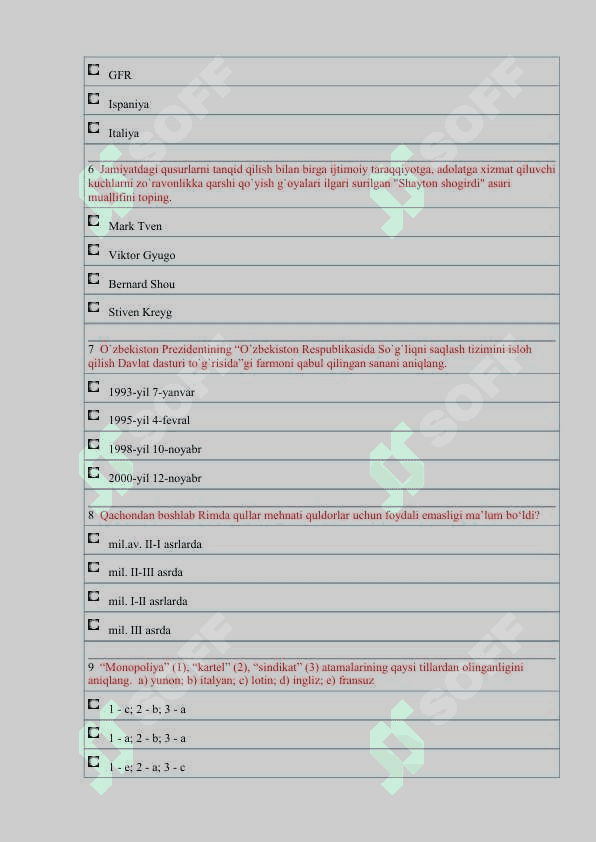 Tarix fanidan test (40 talik) 2