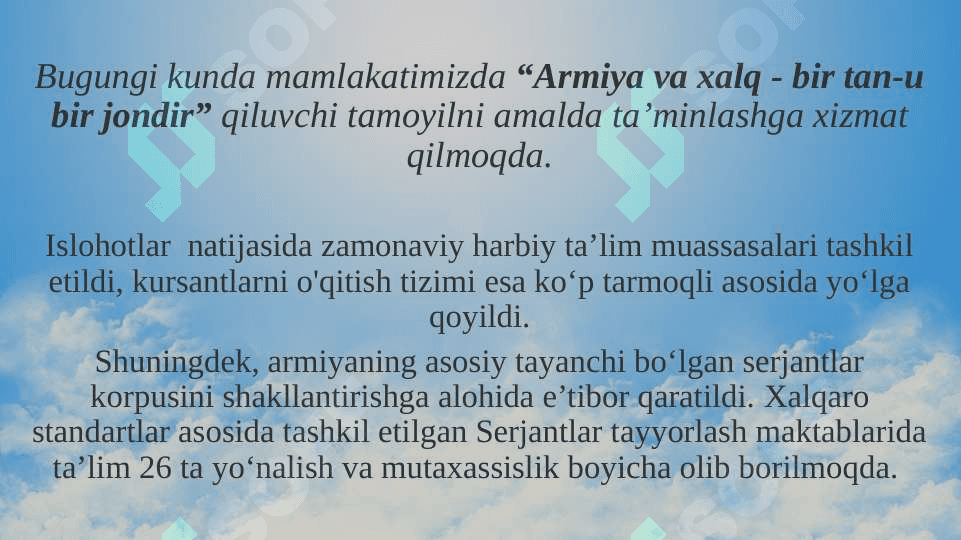 Mamlakatimiz xavfsizligi va mudofaa salohiyatini kuchaytirish, ochiq, pragmatik va faol tashqi siyosat olib borish. 7