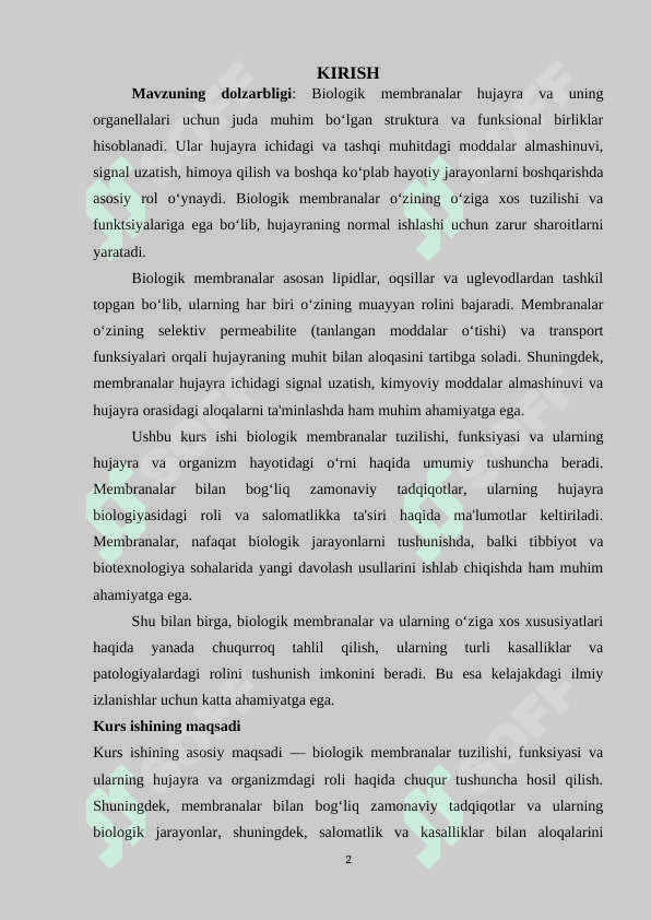 Biologik menbranalarning tuzilishi va funksiyasi 2