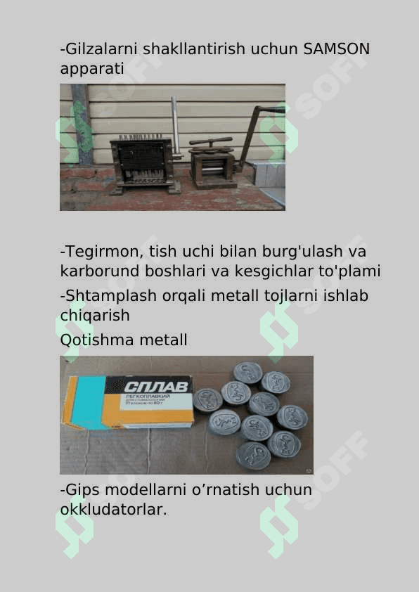 Tish texnigi laboratoriyasida qoʻllaniladigan asboblar. Asboblar tuzilmasi, qoʻllashga koʻrsatmalar, maqsadi , foydalanish qoidalari. 3