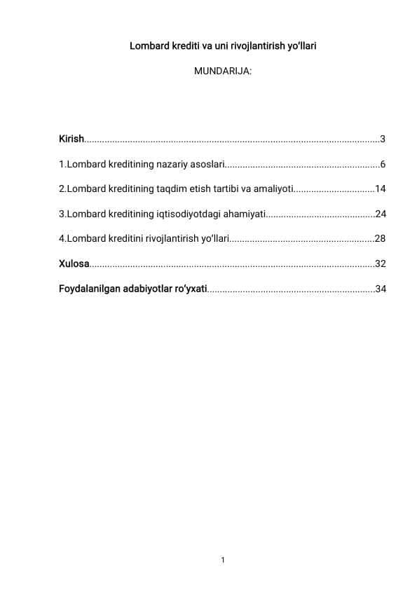 Lombard krediti kurs ishi