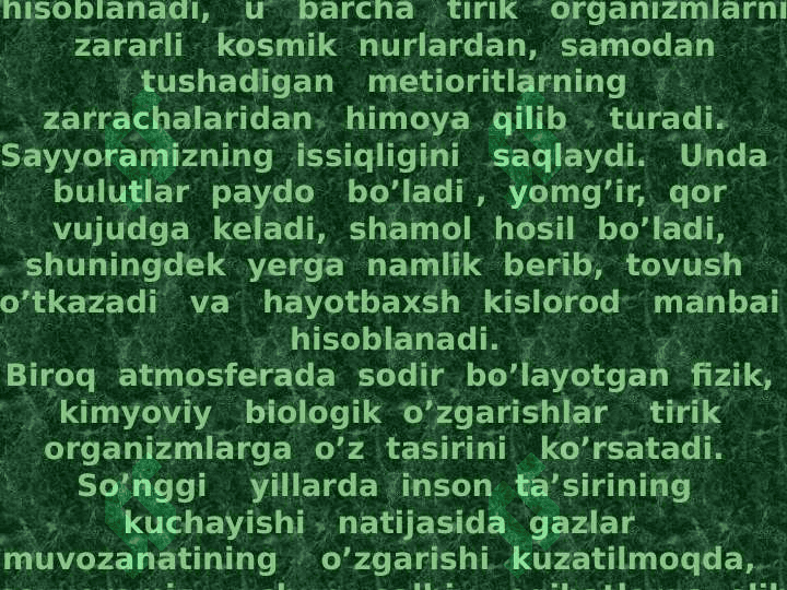 ATMOSFERA HAVOSINI IFLOSLANISHINI KUZATISH 2