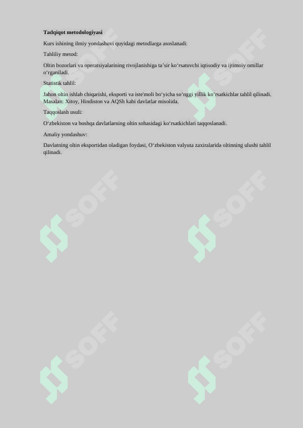 Jahon oltin bozorlari va oltin bilan operatsiyalar Kurs ishi 4