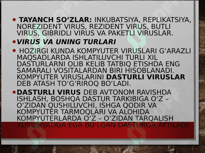 AXBOROTLARNI HIMOYALASH, VIRUSLAR VA ULARGA QARSHI ANTIVIRUS DASTURI 2