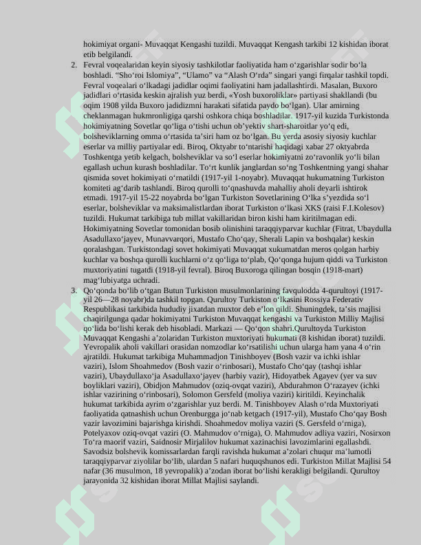 Turkiston Muxtoriyati hukumati siyosatining SWOT tahlilini qiling 3