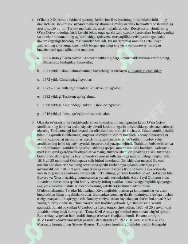 Turkiston Muxtoriyati hukumati siyosatining SWOT tahlilini qiling 4