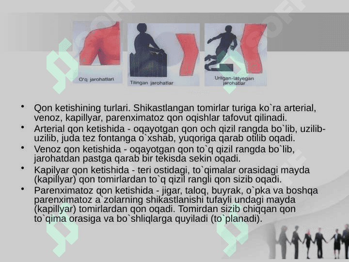 Qon ketishi va uning sabablari. Birinchi tez tibbiy yordam 5