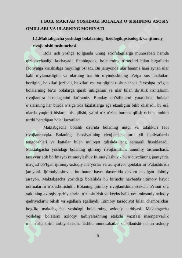 Maktabgacha yoshdagi bolalar o’sishining umumiy shart sharoitlari. 5