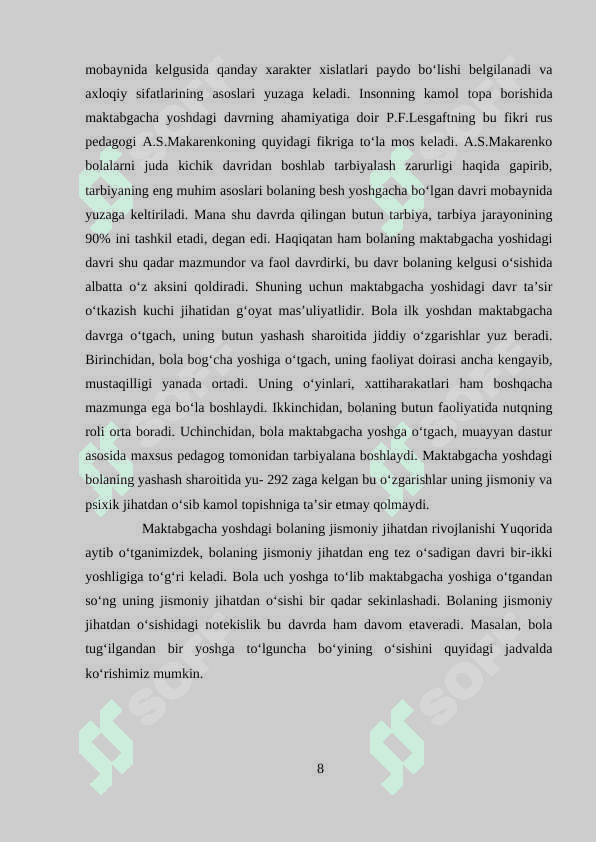 Maktabgacha yoshdagi bolalar o’sishining umumiy shart sharoitlari. 8
