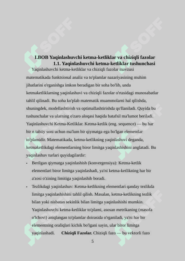 Yaqinlashuvchi ketma-ketliklar to'plamini chiziqli fazo sifatida o'rganish 5