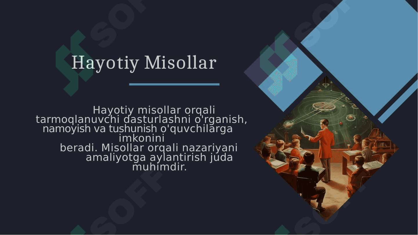 Shart operatorlarini(tarmoqlanuvchi jarayonlarni) o'quvchilarga hayotiy misollar bilan tushuntirish 5