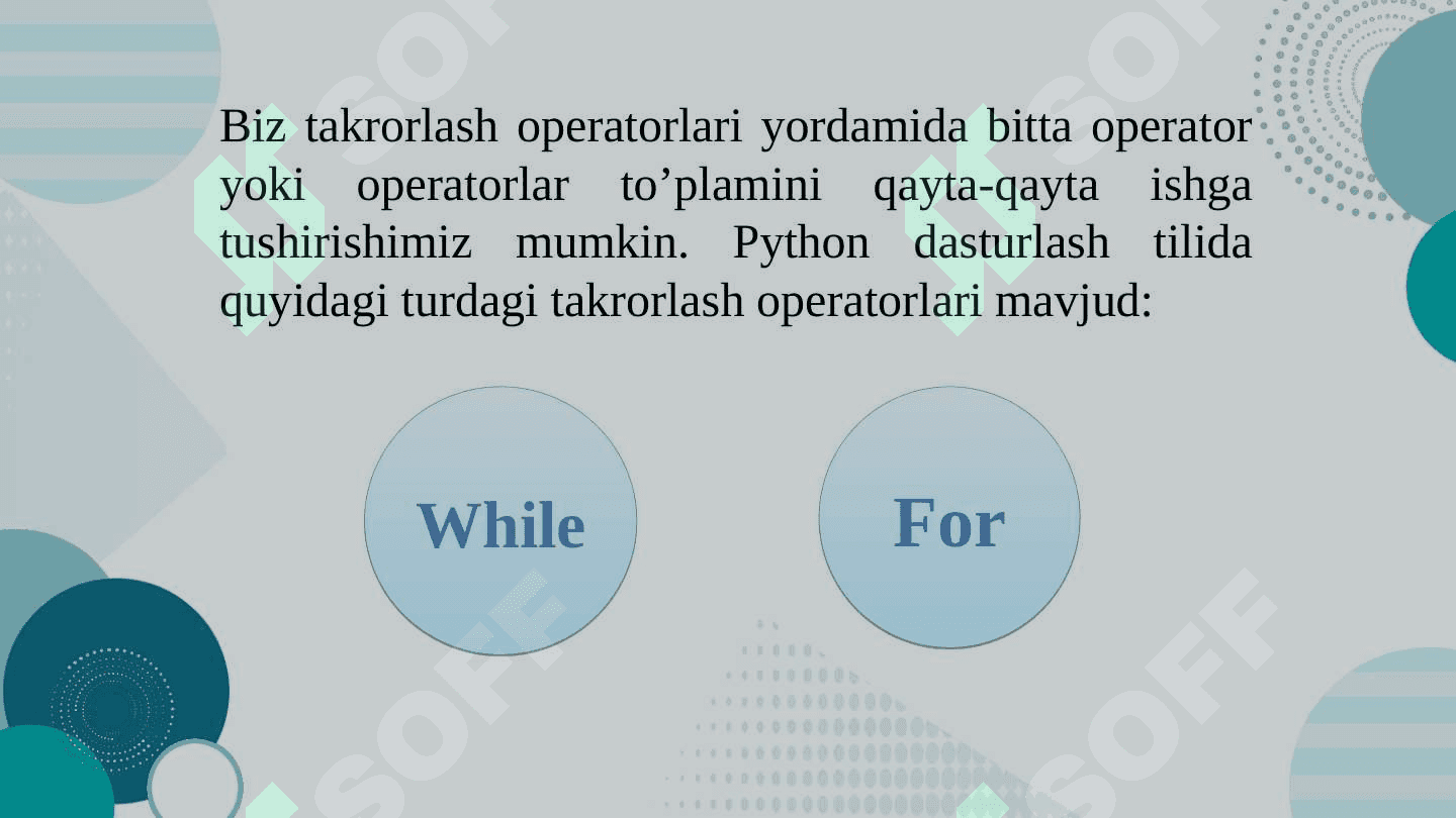 Python dasturlash tilida takrorlanish operatorlari 2