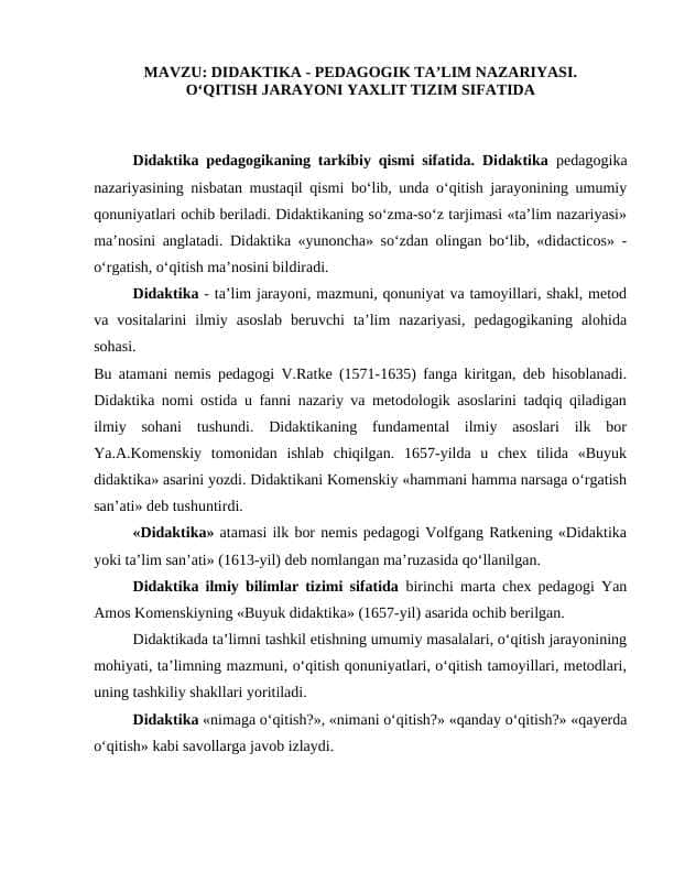 Pedagogika SHAXSNING RIVOJLANISHI, TARBIYASI