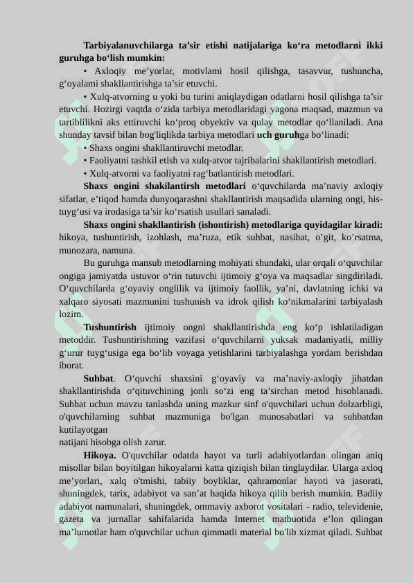 pedagogikada Tarbiyaning umumiy metodlari 2