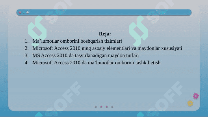 Microsoft Access dasturida hisobotlar yaratish. 2