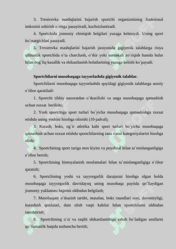 Sport inshoatlari gigiyenasi. Sport trenirovkasi va musobaqasi gigiyenasi 4