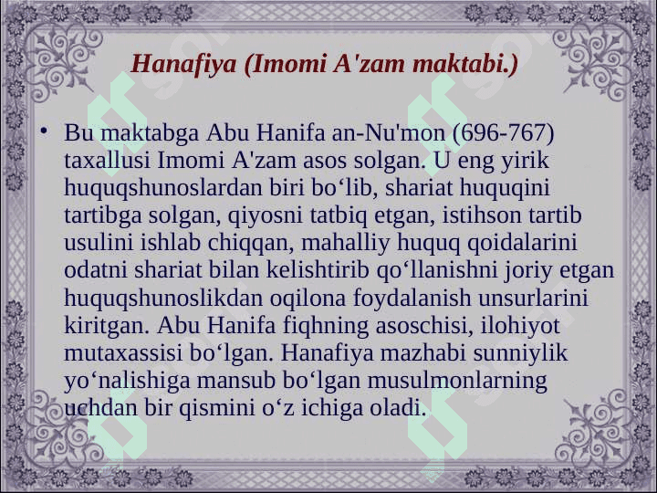 Islom mashablari paydo bo'lishi haqida 6