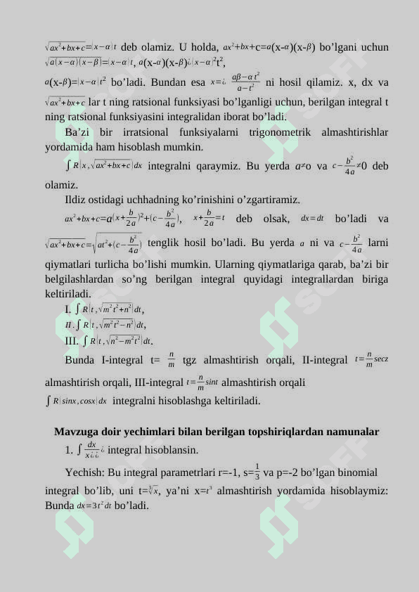 Irratsional funksiyalarni integrallash 3