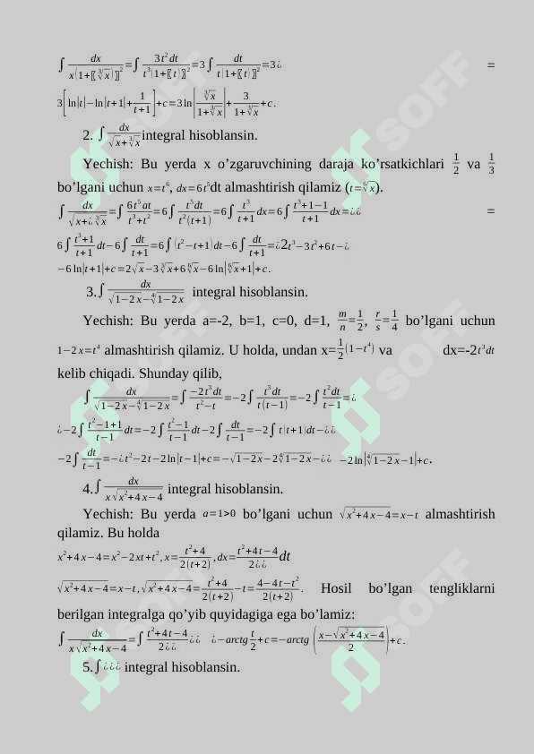 Irratsional funksiyalarni integrallash 4
