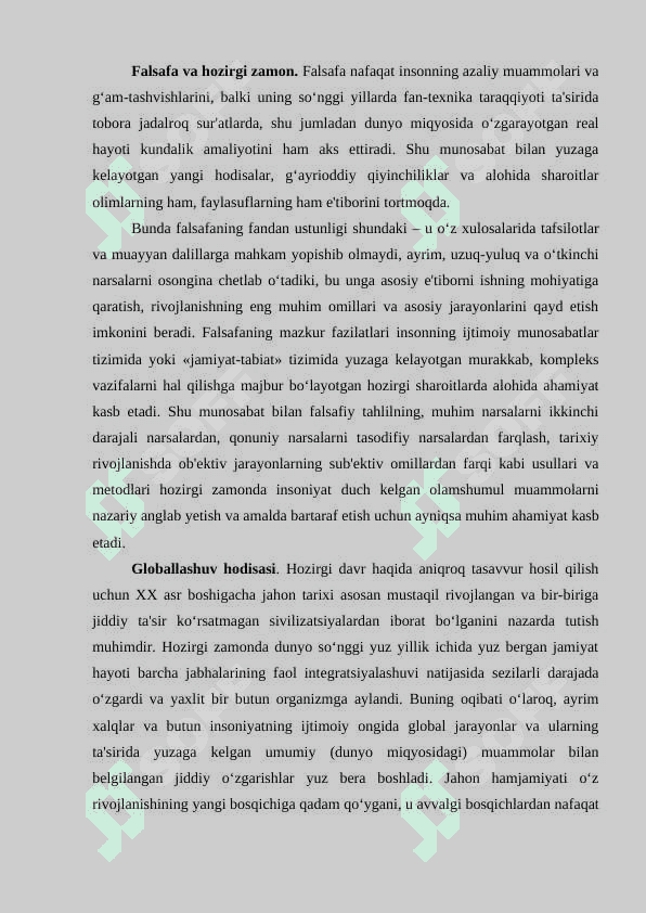 Global muammolarning me’zonlari va darajalari 2