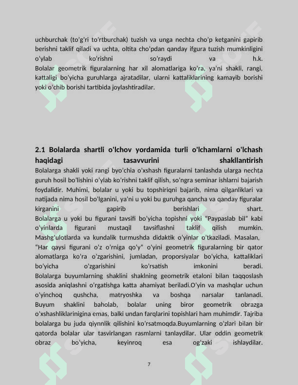 Kurs ishi. Turli yoshdagi bolalarda predmetlar shakli va ularning qismlarini tahlil qilish 6