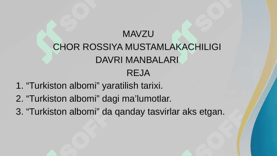 CHOR ROSSIYA MUSTAMLAKACHILIGI  DAVRI MANBALARI 2