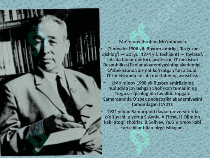 QORI NIYOZIY, Ya.G'.G'ulomov, M.E.Masson, R.N.Nabiev, S.P.Tolstov, A.P OKLADNIKOV, V. A.SHISHKINlarning tarix fani rivojlanishiga qoshgan hissasi 2