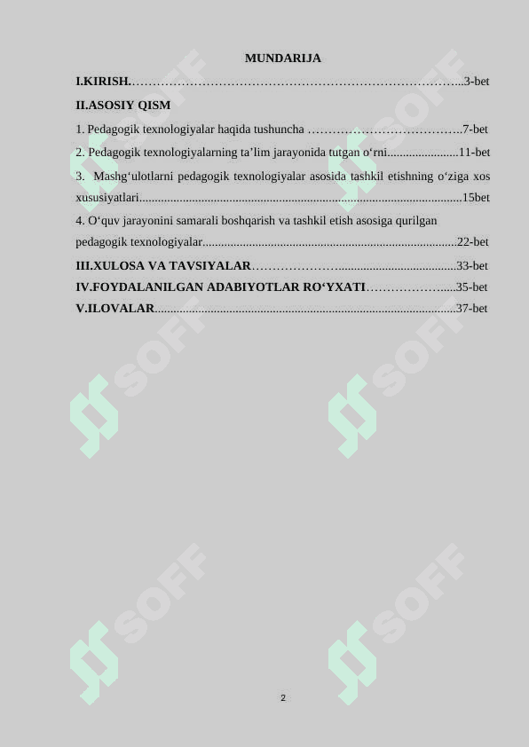 Mashg‘ulotlarni tashkil etishning pedagogik texnologiyalari 2