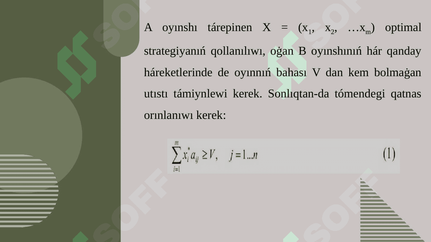 Matricalı oyındı sızıqlı programmalastırıw máselesine keltiriw 6
