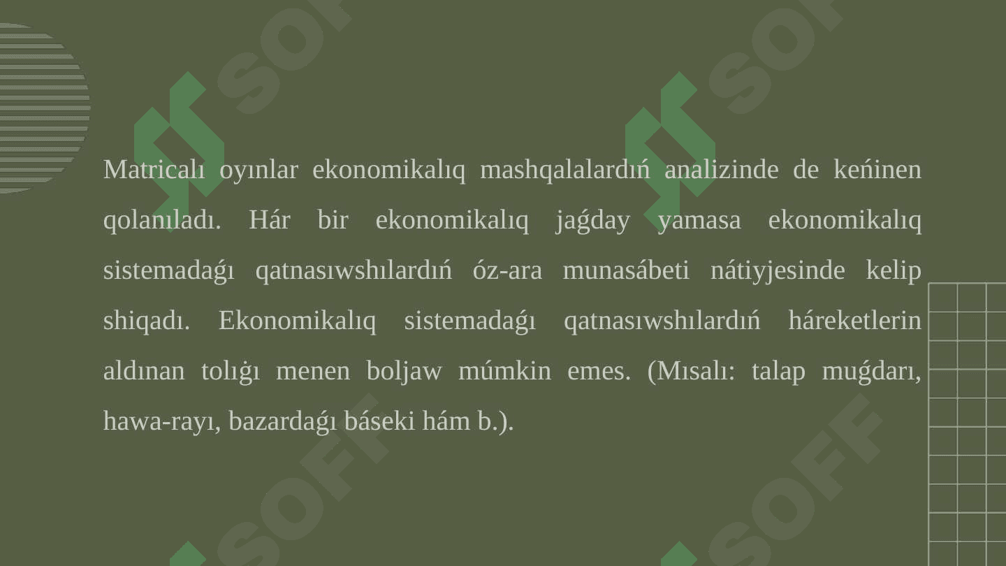Matricalı oyındı sızıqlı programmalastırıw máselesine keltiriw 8