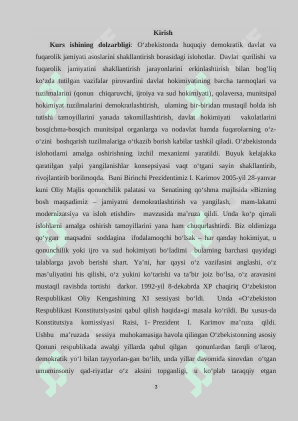 O’zbekistonda huquqiy demokratik va fuqarolik jamiyatini barpo etishda mamlakatni modernizatsiyalashda amalga oshirilayotgan jarayonlar mohiyati 3