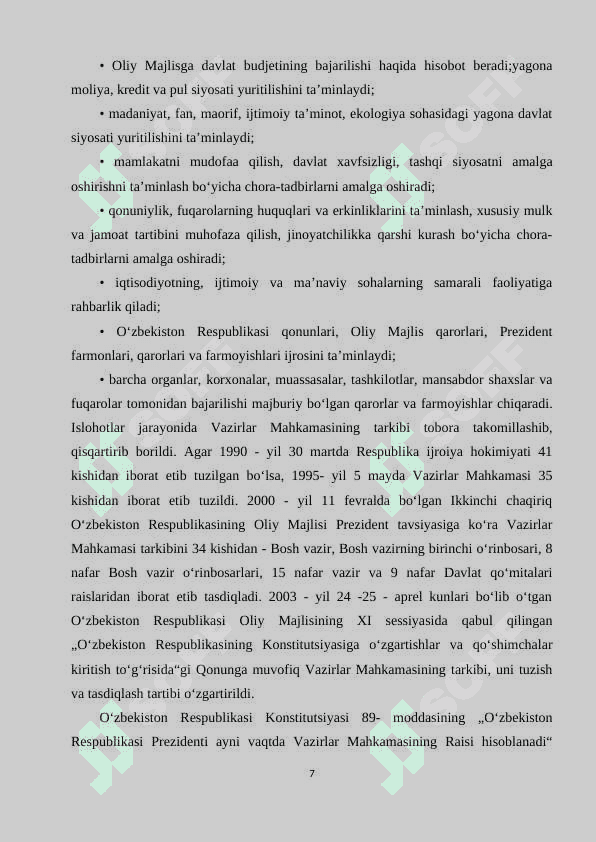 O’zbekistonda huquqiy demokratik va fuqarolik jamiyatini barpo etishda mamlakatni modernizatsiyalashda amalga oshirilayotgan jarayonlar mohiyati 7