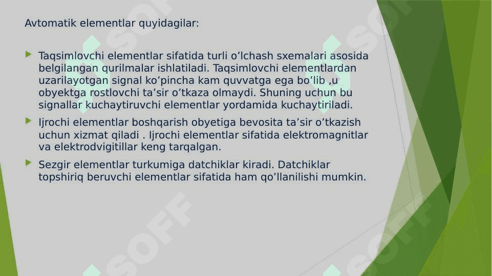 Avtomatik boshqarish sistemalari- elementlar majmuasi 4