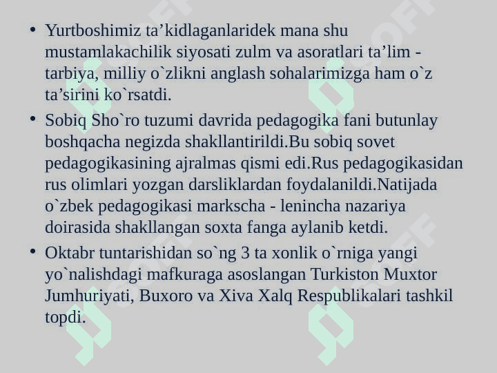 1917-1945 – yillarda o’zbekistonda ta’lim tizimi va pedagogika fani rivoji. 4