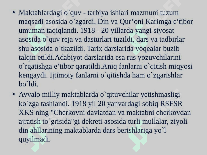 1917-1945 – yillarda o’zbekistonda ta’lim tizimi va pedagogika fani rivoji. 5