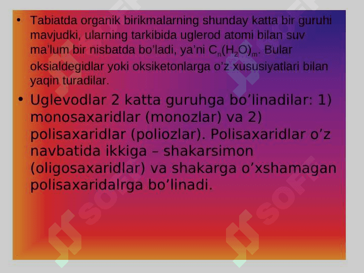 Uglevodlar va uning xossalari 2