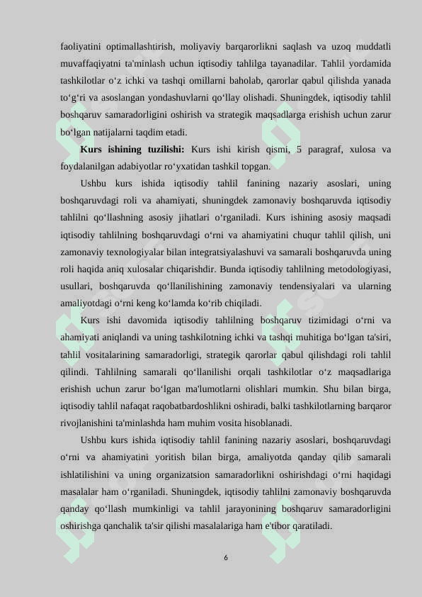 Iqtisodiy tahlil fanining nazariy asoslari, tahlilning zamonaviy boshqaruvdagi roʻli, oʻrni va ahamiyati 6