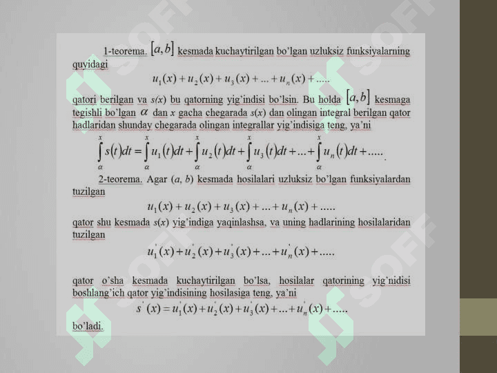Funksional qatorlarni differensiallash va integrallash. Teylor va Makloren qatorlari 4