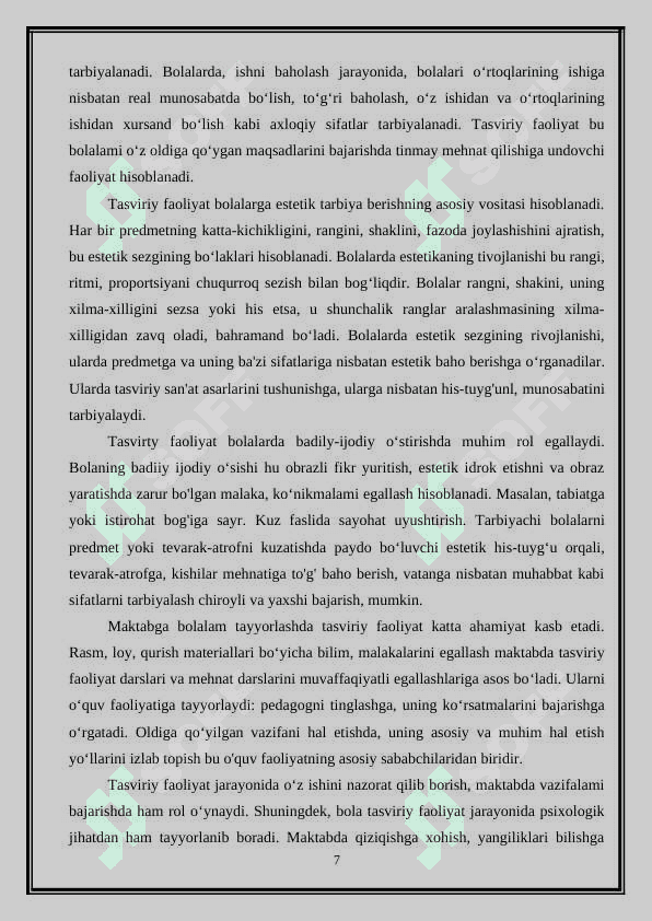 MAKTABGACHA YOSHDAGI BOLALARNI HAR TOMONLAMA TARBIYALASHDA TASVIRIY FAOLIYATGA O‘RGATISHNING AHAMIYATI 7