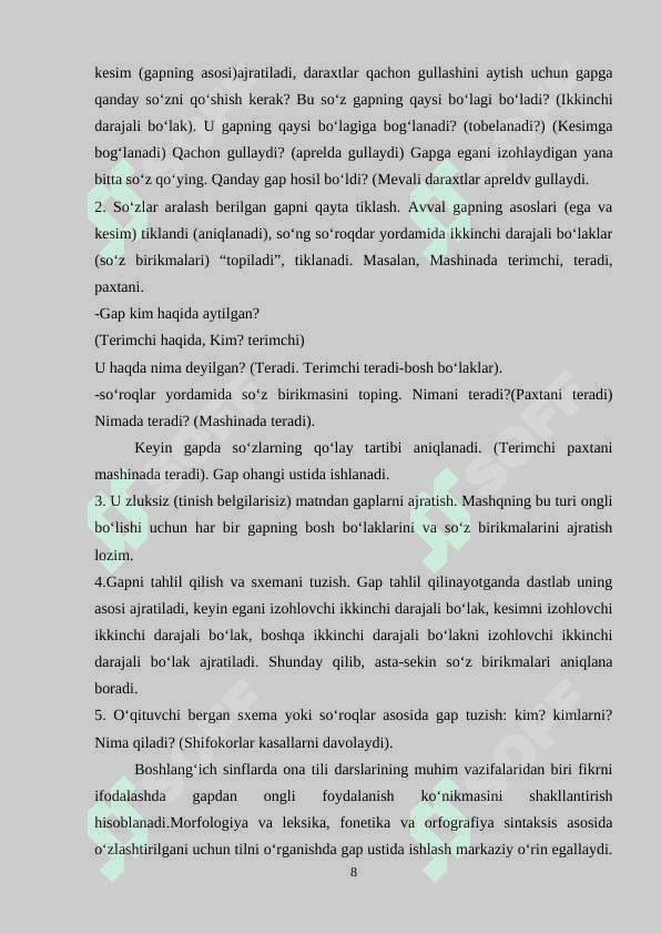 Boshlang‘ich sinfda gap ustida ishlashdagi izchillikBoshlang‘ich sinfda gap ustida ishlashdagi izchillik 8