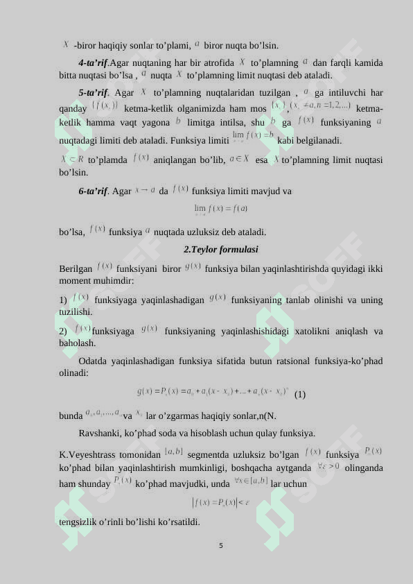 Funksiyani ko'phadlar bilan tekis yaqinlashtirish 5