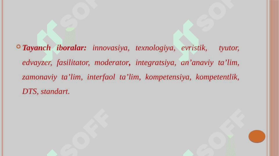 Maruza: Boshlang’ich sinf ona tili fanidan kompetensiyaviy yondashuv asosidagi o’quv dasturi, darslik, multimedia ilovali metodik qo’llanmalar tahlili. 2