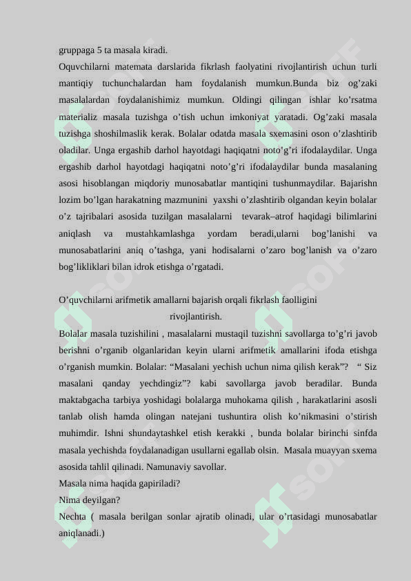 Mavzu: Matematika darslarida o’quvchilarni  fikrlash faolyatini   rivojlantirish 8