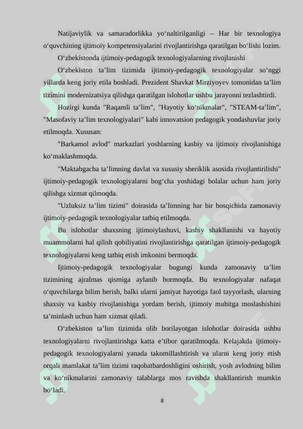 Ijtimoiy-pedagogik texnologiya tushunchasi va uning mohiyati 8