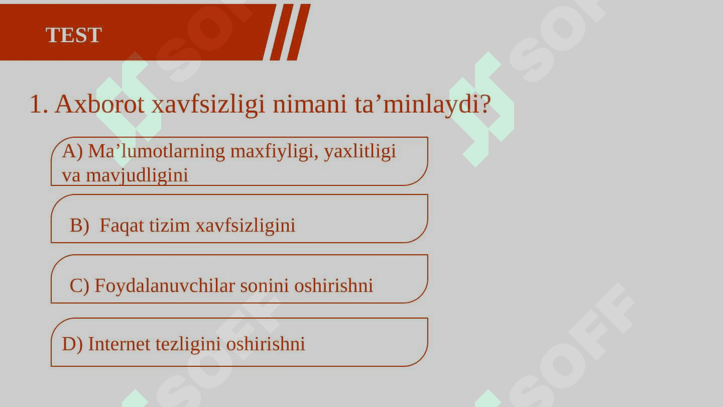 Axborot xavfsizligi test (javobini avtomatik tekshirish) 2