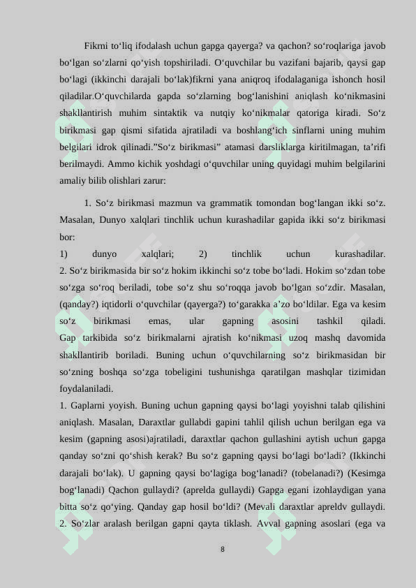 SAVOD OʻRGATISH DAVRIDA GAP USTIDA ISHLASH 8
