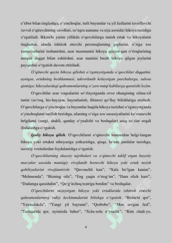 OʻQISH SAVODXONLIGI DARSLARIDA QAYTA HIKOYALASH TURLARIDAN FOYDALANISH. 6